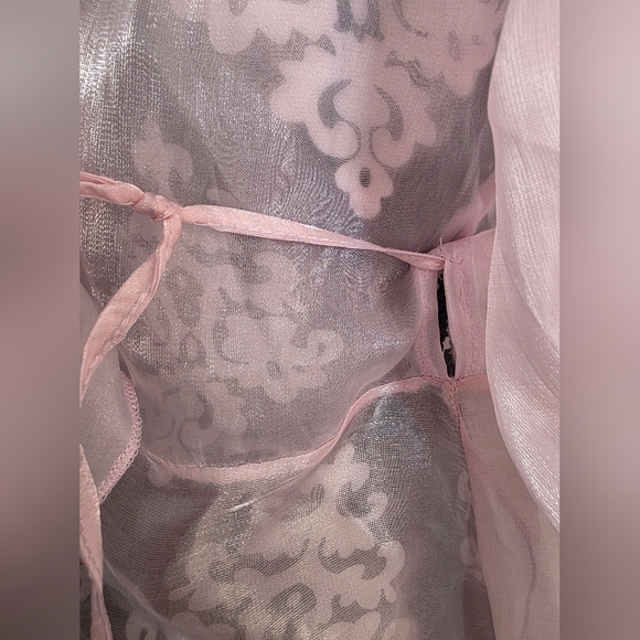 Baby Pink Organza Mesh Sheer Ruffled Mini Dress Top Sz 2X Wo Wo Wrap - Picture 5 of 16
